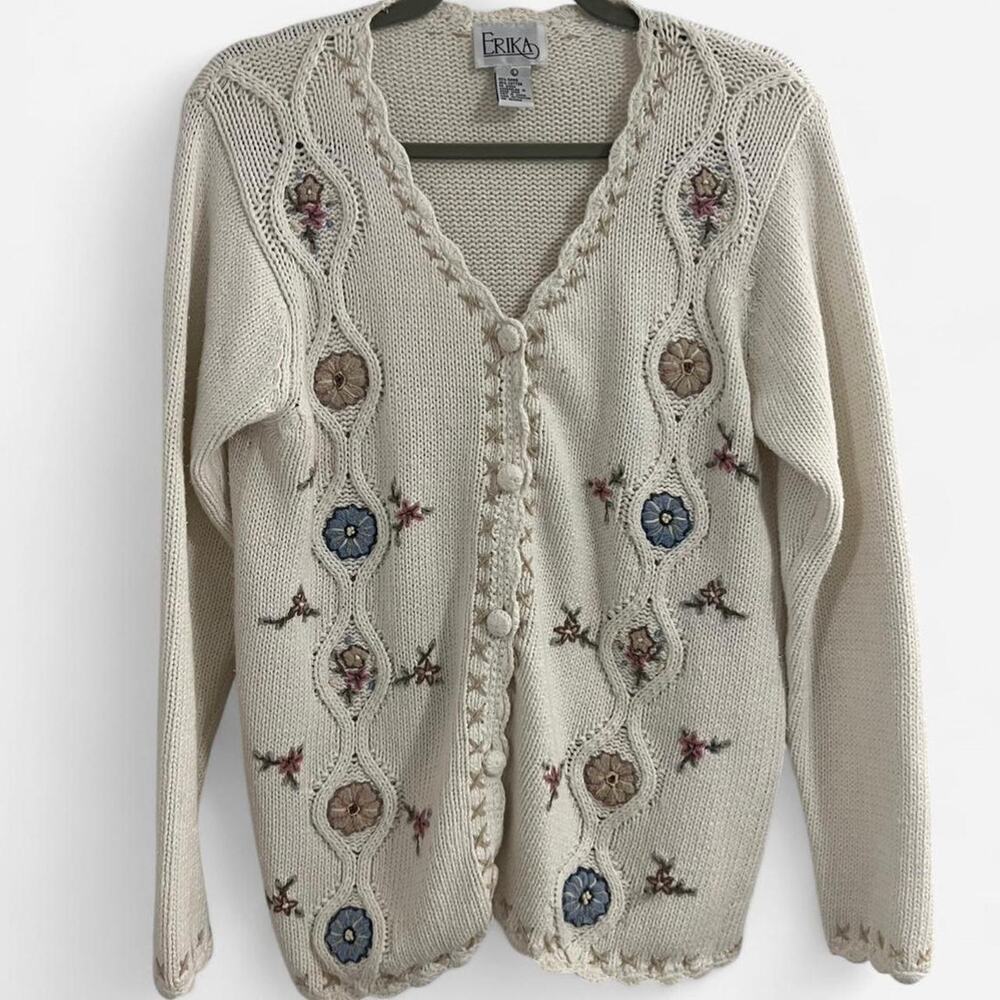 Vintage 80s/90s ERIKA Cottagecore Oversized Cardigan with Pastel Florals